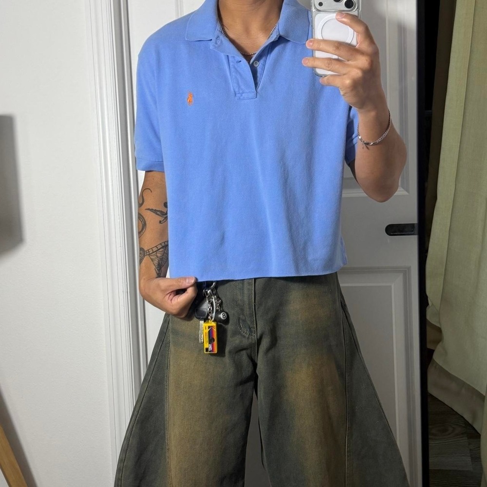 y2k vintage polo ralph lauren cropped button up polo shirt